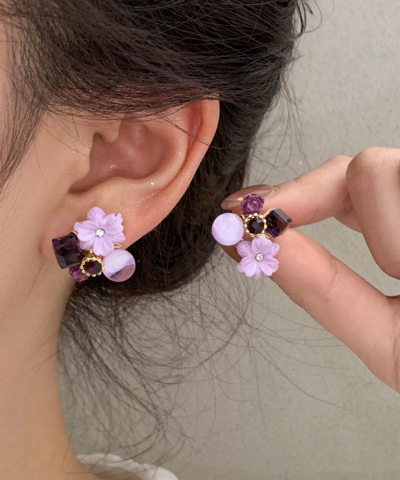 Original Design Purple Alloy Zircon Stud Earrings