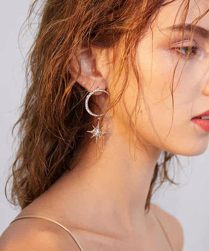 New Silk Zircon Moon Stars Alloy Drop Earrings