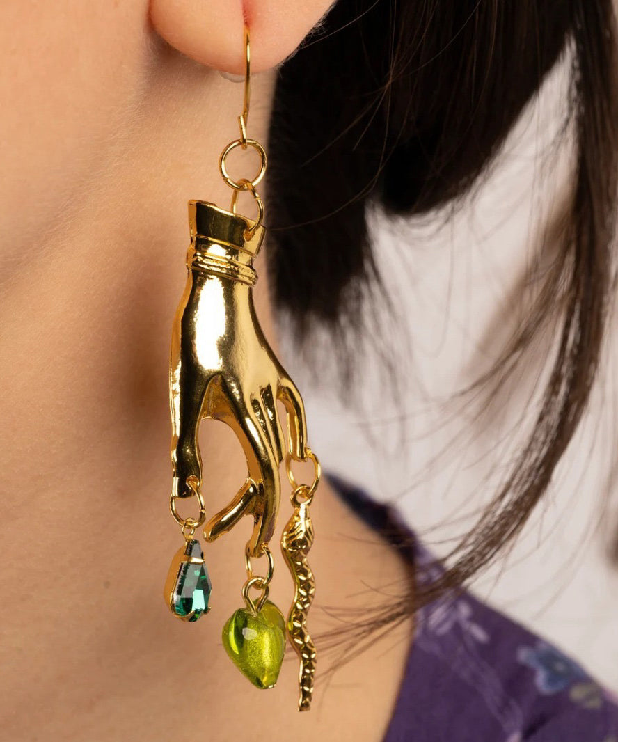 Diy Gold Copper Overgild Love Crystal Palm Drop Earrings