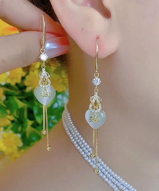 Gold Copper Overgild Inlaid Zircon 520 Love Tassel Drop Earrings