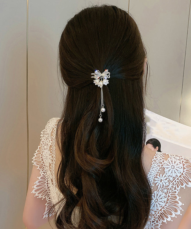 Classy White Alloy Zircon Pearl Lily of the Valley Tassel Hairpin