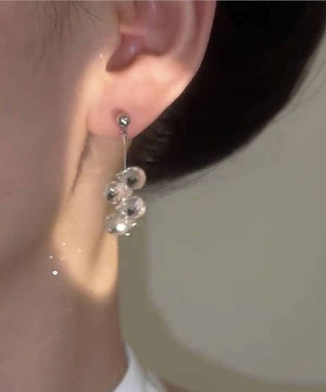 White Sterling Silver Glass Tassel Drop Earrings