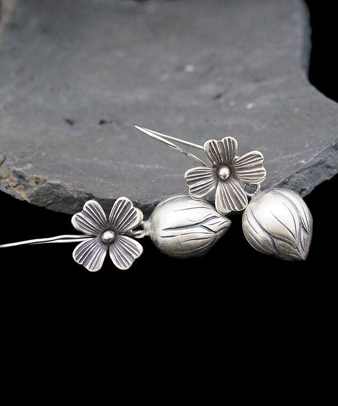 Silk Sterling Silver Lotus Drop Earrings