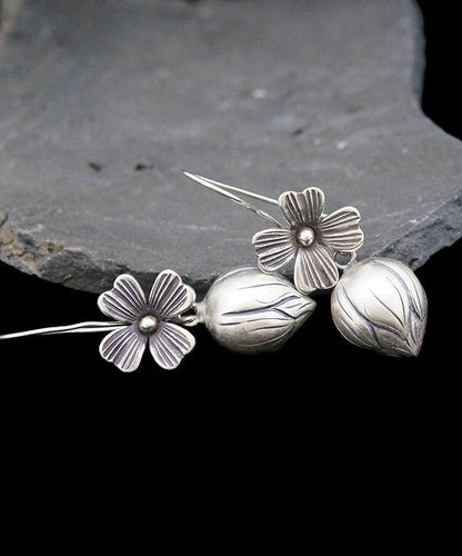 Silk Sterling Silver Lotus Drop Earrings