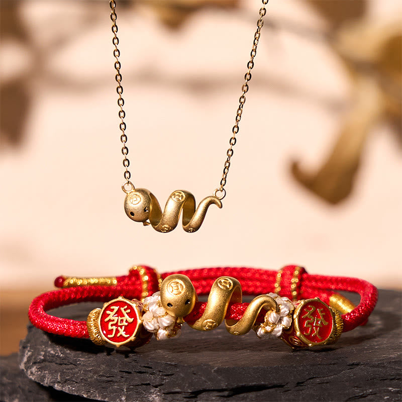 925 Sterling Silver Snake Bundle With Red String Protection