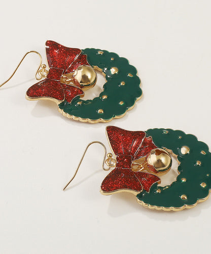 Green Alloy Drip Glaze Bow Drop Earrings