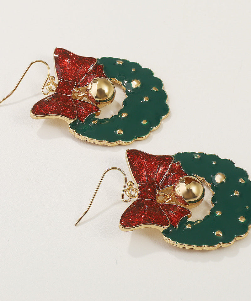 Green Alloy Drip Glaze Bow Drop Earrings