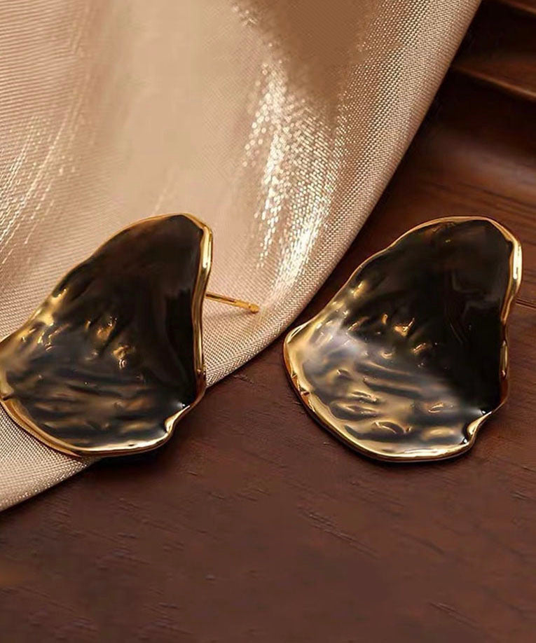 Grey Brown Copper Overgild Dropwise Glaze Stud Earrings