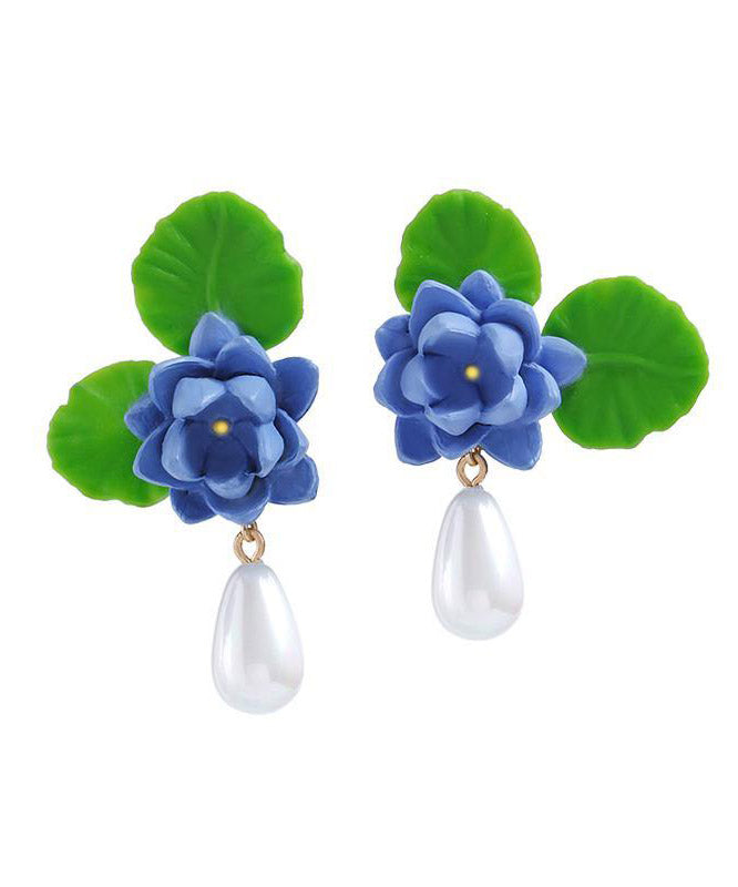 Blue Lotus Acrylic Resin Drop Earrings