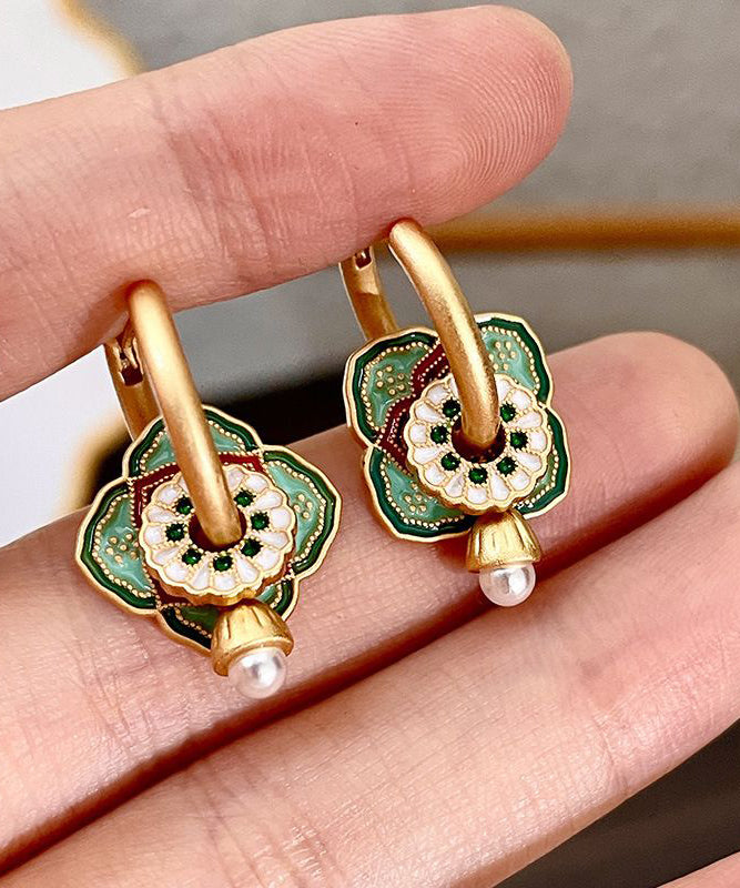 Chinese Style Rainbow Copper Overgild Dripping Glaze Hoop Earrings