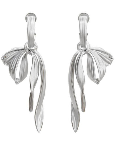 Silk Sterling Silver Bow Ribbon Drop Earrings