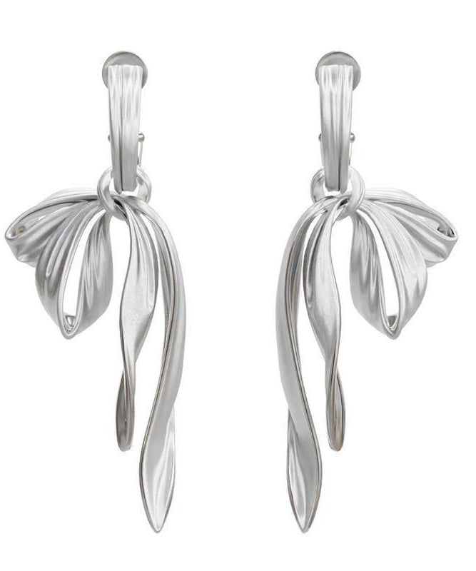 Silk Sterling Silver Bow Ribbon Drop Earrings
