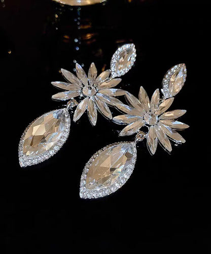White Alloy Zircon Water Droplet Drop Earrings