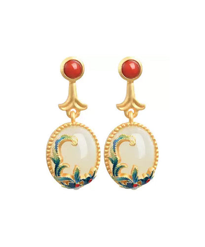 Yellow Copper Overgild Agate Enamel Drop Earrings