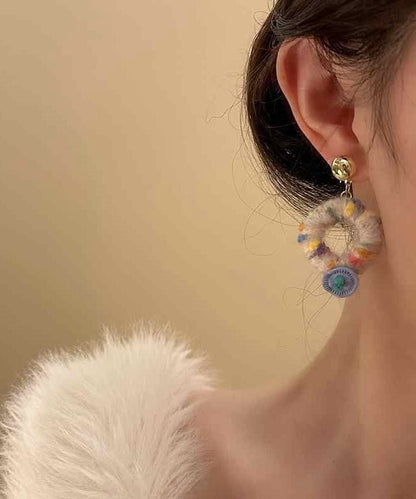 Alloy Asymmetrical Knitting Wool Tassel Drop Earrings