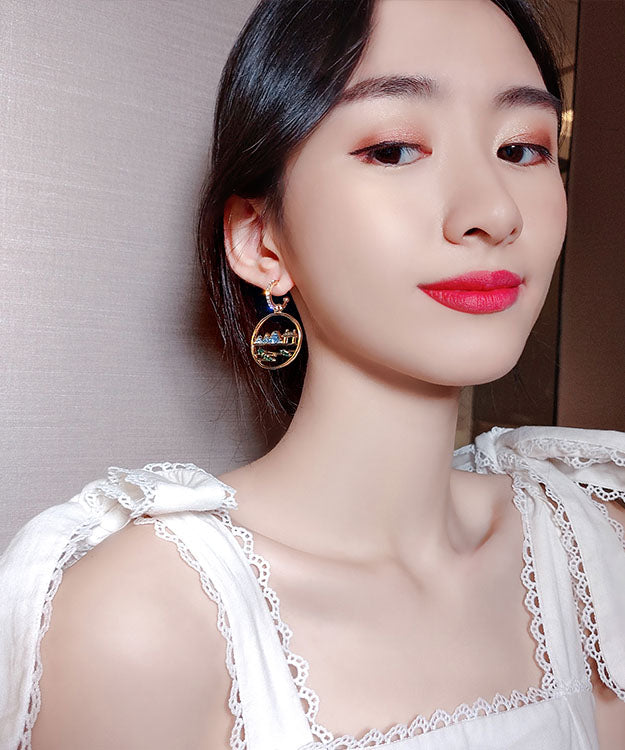 Blue Alloy Zircon Landscape Drop Earrings