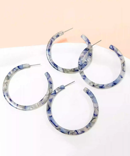 Oversize Blue Print C Type Geometry Hoop Earrings