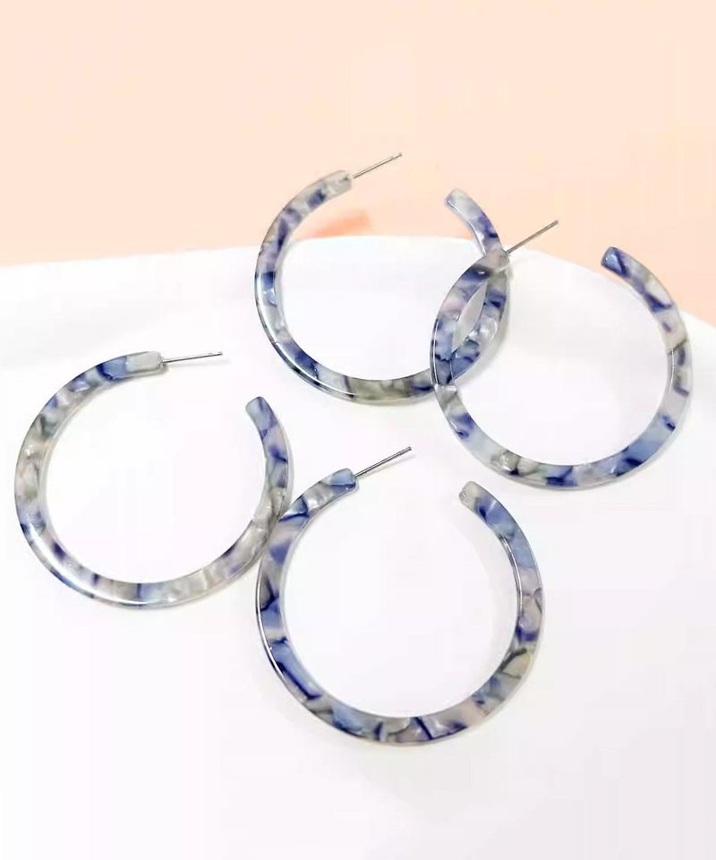 Oversize Blue Print C Type Geometry Hoop Earrings