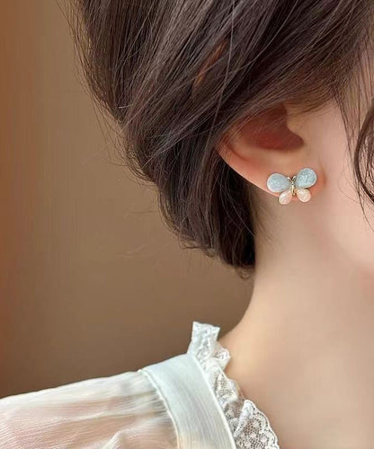 Diy Colorblock Copper Overgild Butterfly Stud Earrings