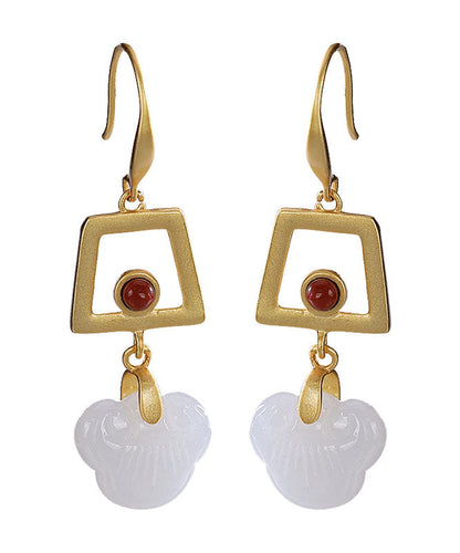 Regular White Sterling Silver Overgild Jade Ball Drop Earrings