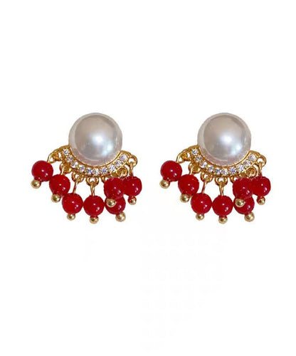 Original Design Colorblock Alloy Zircon Pearl Tassel Stud Earrings