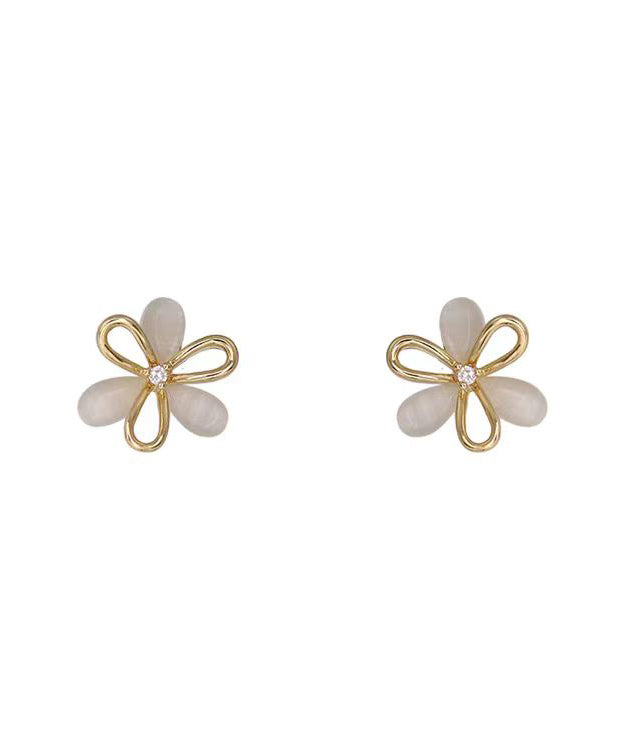 Brief White Copper Alloy Hollow Out Stud Earrings