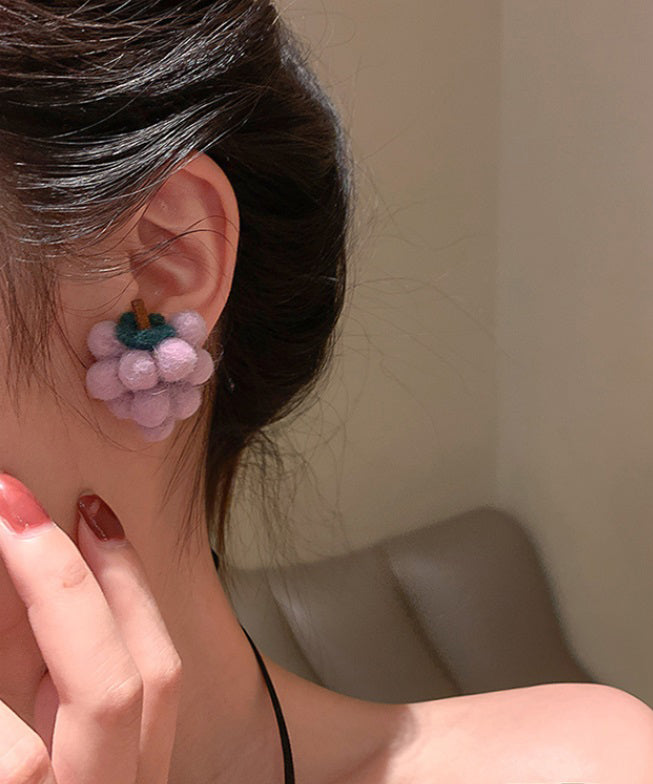 Purple Sterling Silver Fluffy Grape Drop Earrings