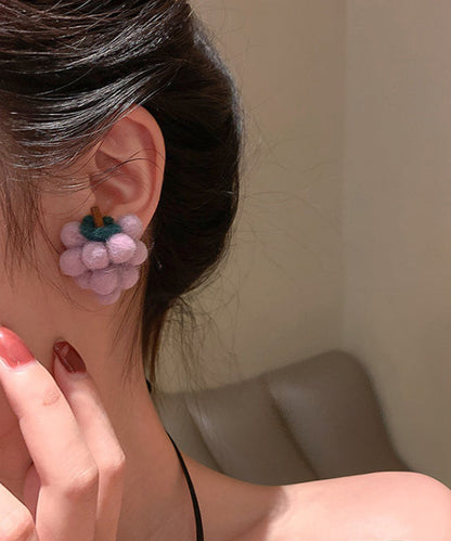 Purple Sterling Silver Fluffy Grape Drop Earrings
