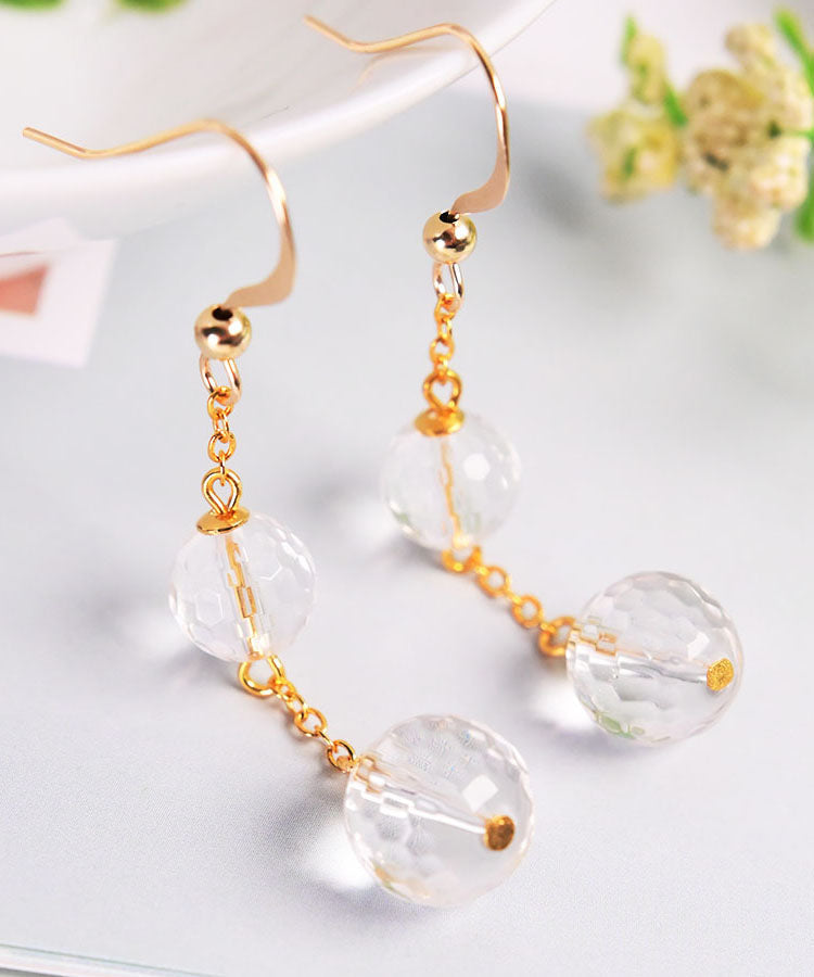 Fine White 14k Gold Crystal Drop Earrings