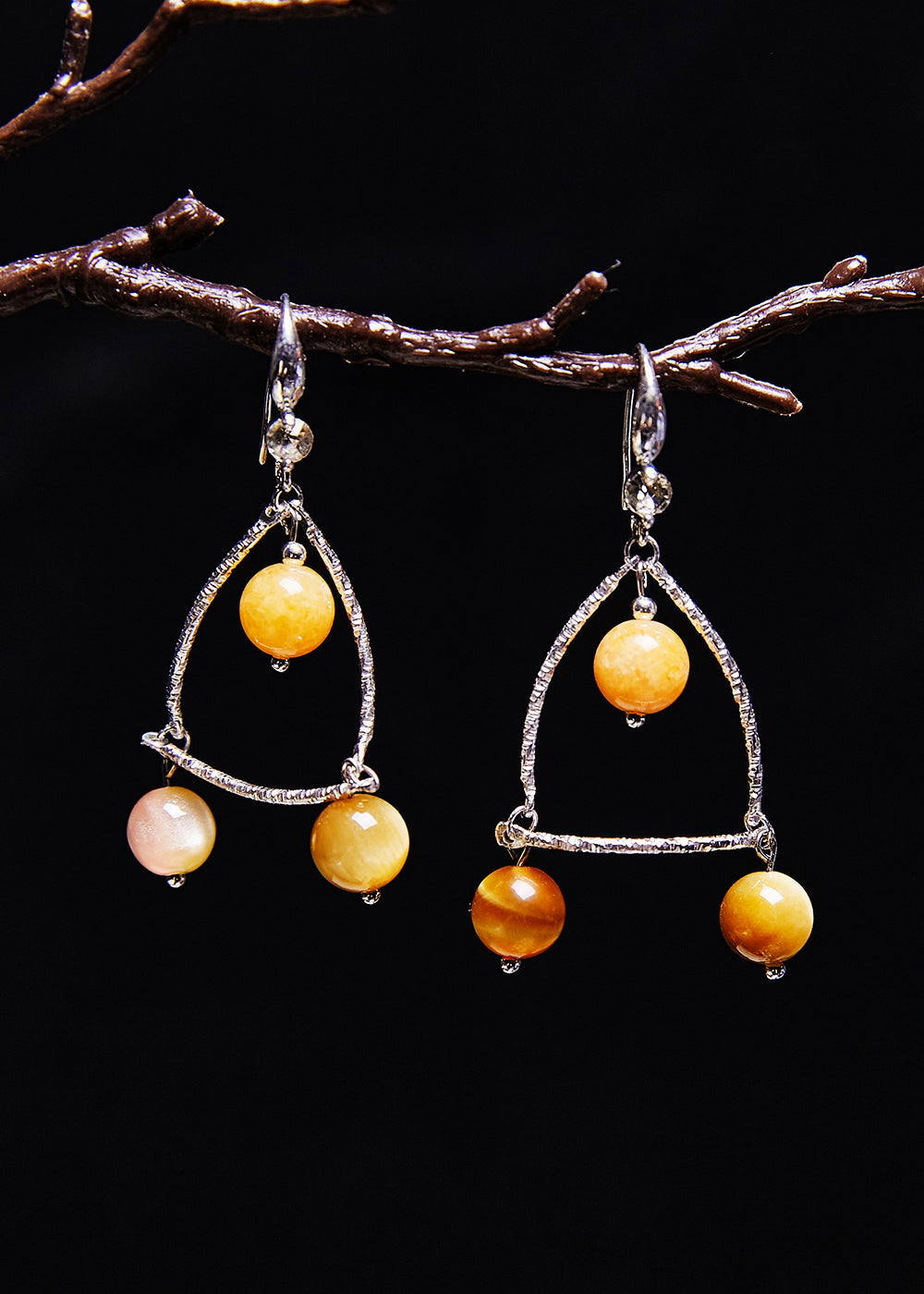 Light Yellow Gem Stone Original Design Drop Earrings