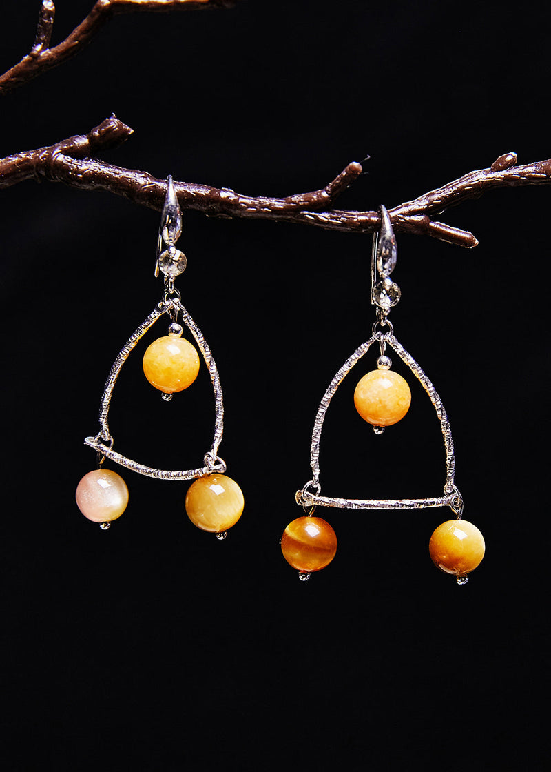 Light Yellow Gem Stone Original Design Drop Earrings