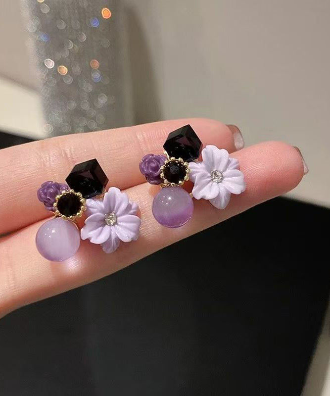 Original Design Purple Alloy Zircon Stud Earrings