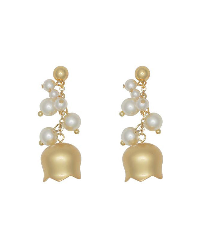 Gold Copper Overgild Pearl Lily of the Valley Tassel Drop Earrings