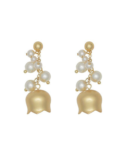 Gold Copper Overgild Pearl Lily of the Valley Tassel Drop Earrings
