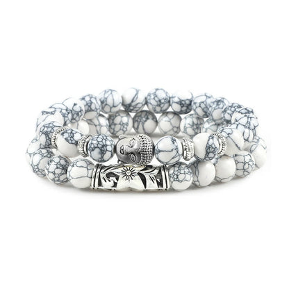 Buddha Stones 2pcs Natural Crystal Agate Buddha Protection Bracelet