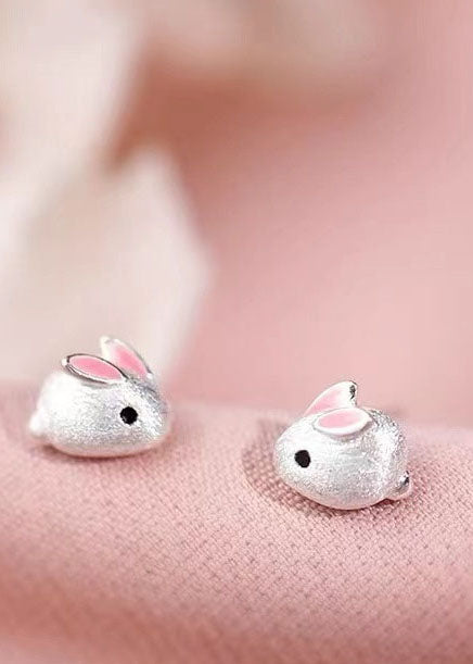 Fine Pink Little Rabbit Silver Stud Earrings