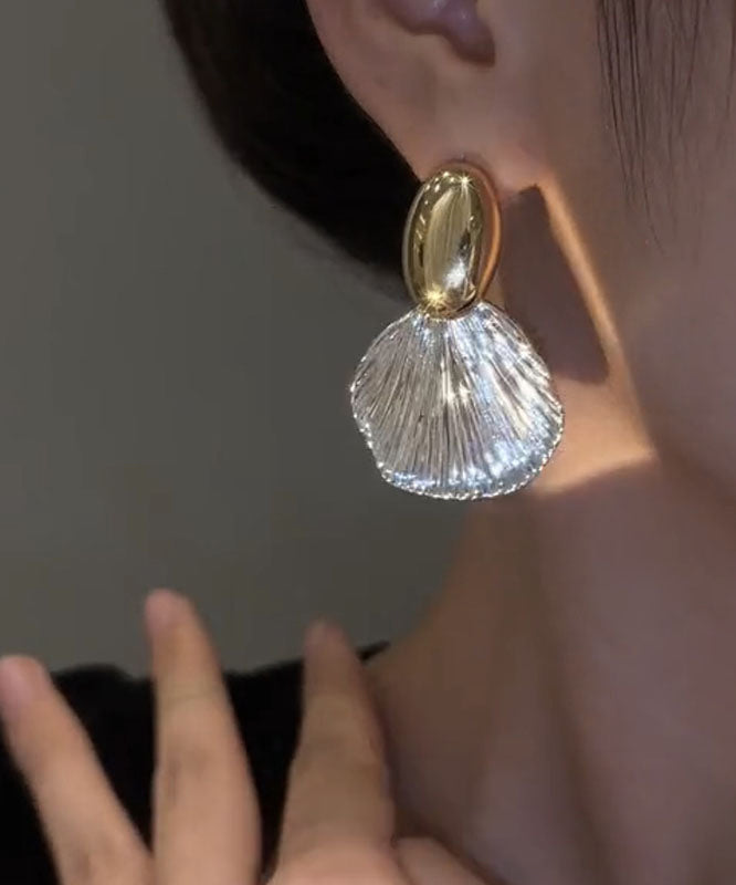 Gold Copper Alloy Leaf Drop Earrings