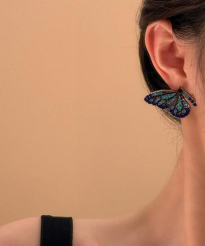 Dark Blue Sterling Silver Overgild Butterfly Stud Earrings