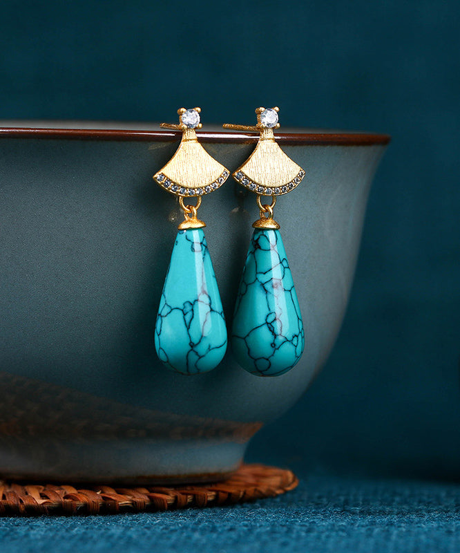 Light Green Copper Overgild Zircon Turquoise Water Drop Drop Earrings
