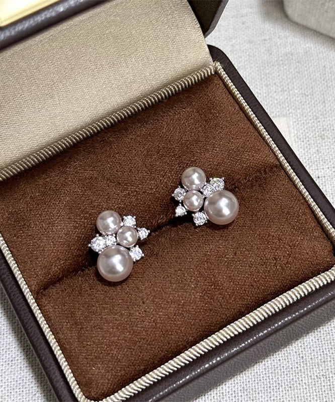 Original Design Copper Overgild Zircon Pearl Stud Earrings