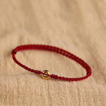 999 Gold Peace Buckle Red String Bracelet for Protection & Luck