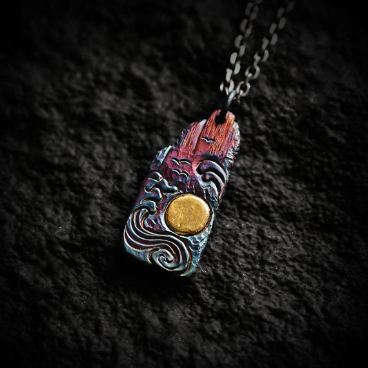 999 Sterling Silver Waves Sun Balance Spiritual Necklace