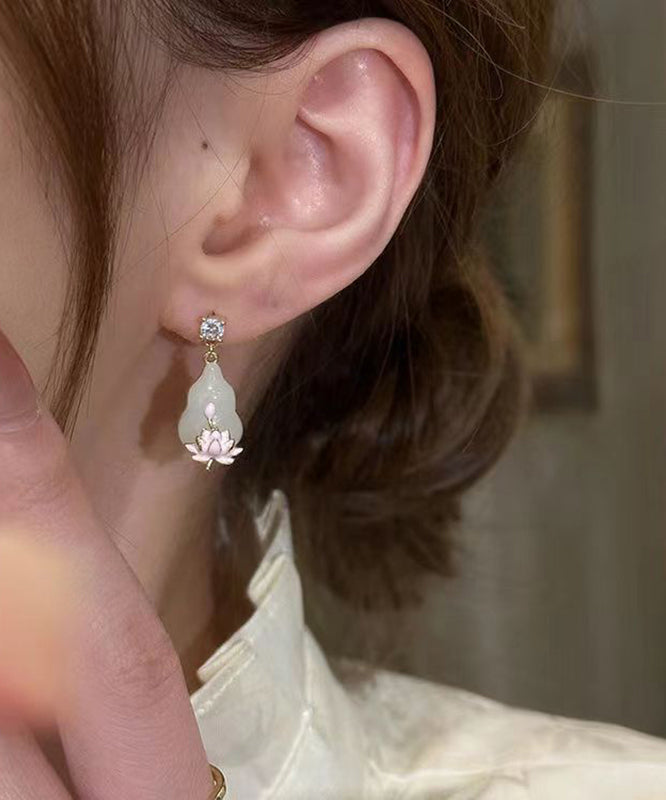Pink Copper Overgild Zircon Lotus Drop Earrings