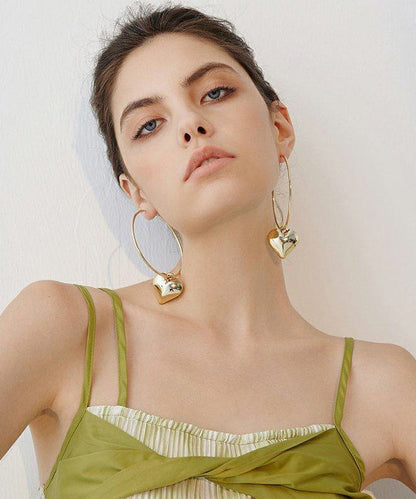 Classy Golden Love Pendant Metal Hoop Earrings
