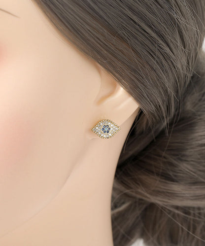 Blue Copper Zircon Gem Stone Stud Earrings