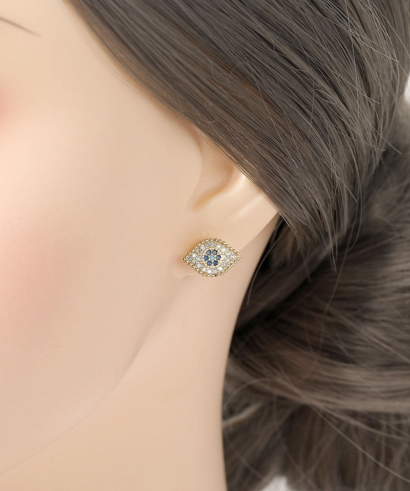 Blue Copper Zircon Gem Stone Stud Earrings