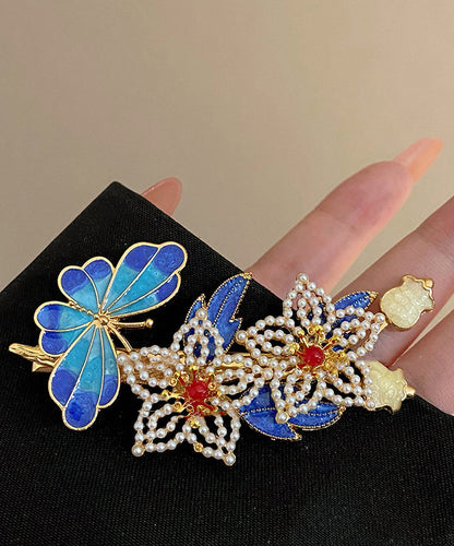 Blue Sterling Silver Overgild Pearl Cloisonne Hairpin