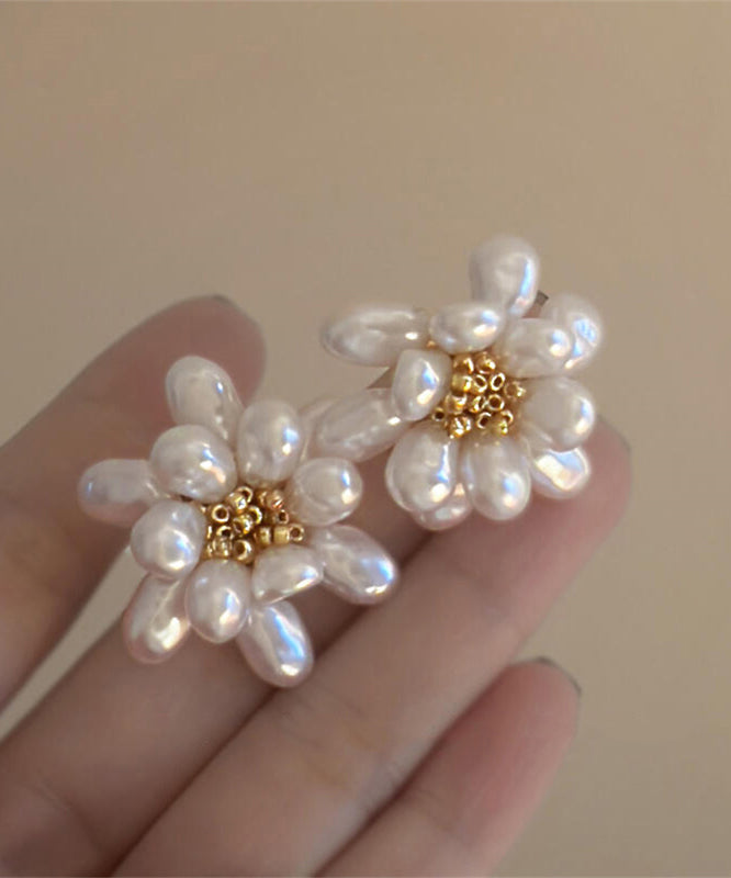 White Copper Alloy Beads Stud Earrings