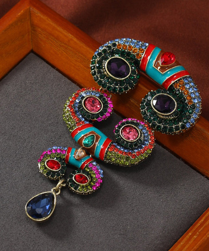 Rainbow Sterling Silver Overgild Zircon Crystal Horns Brooch
