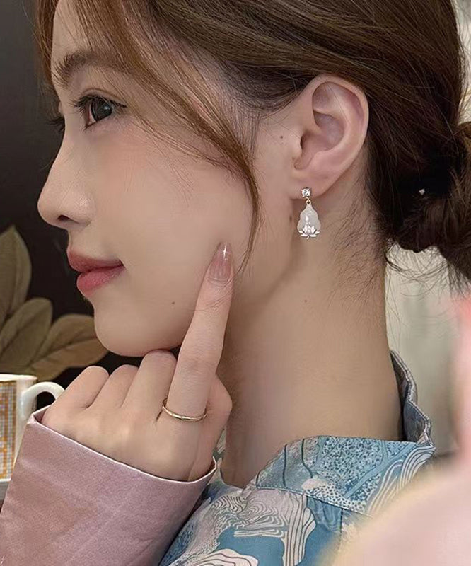 Pink Copper Overgild Zircon Lotus Drop Earrings